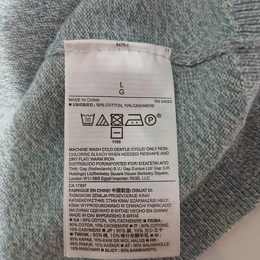 Banana Republic Mens V-Neck Sweater Light Blue Cotton Cashmere‎ Blend Large L